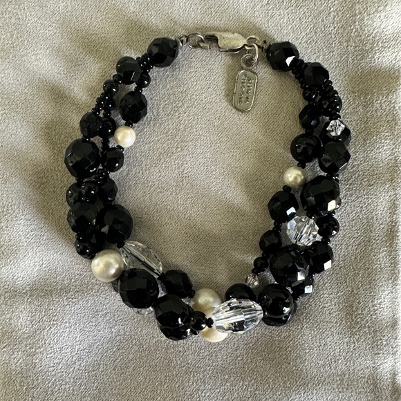 Sonya Currie Jewelry - Sunya Currie Black, Pearl, & Clear Bead Three Strand Bracelet